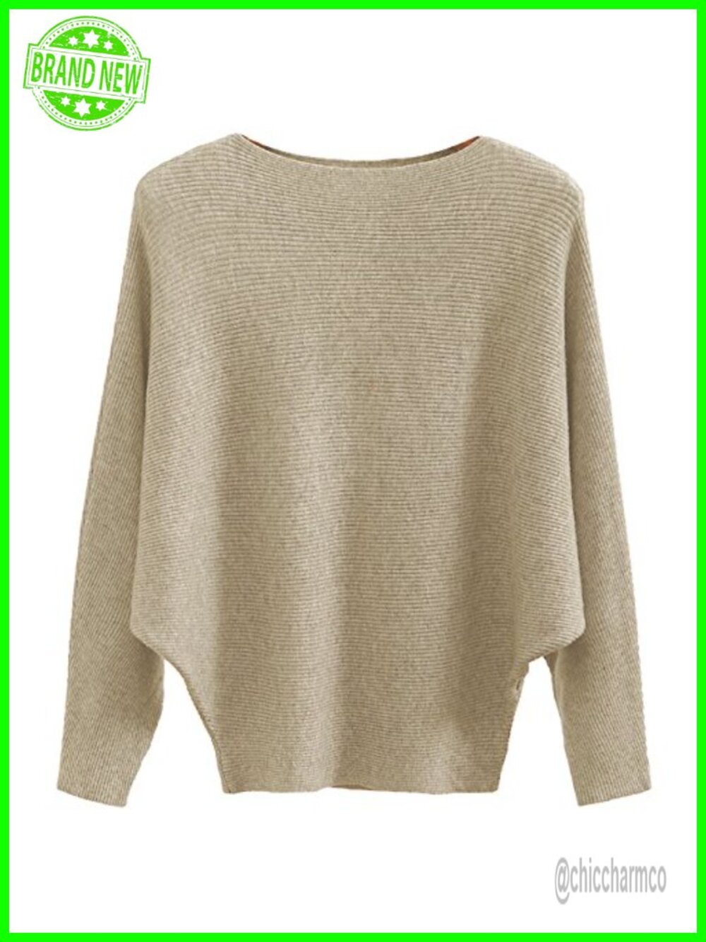 Ribbed Knit Oversized Pullover Sweater Batwing Sleeve Boat Neck Loose Fit